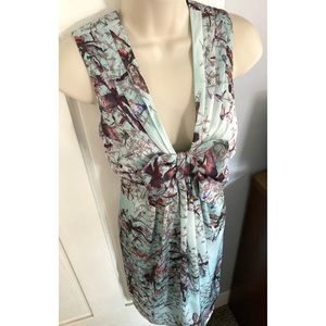 Ted Baker Dragonfly Print CARII Satin Dress Empire Waist Aqua/Light Blue